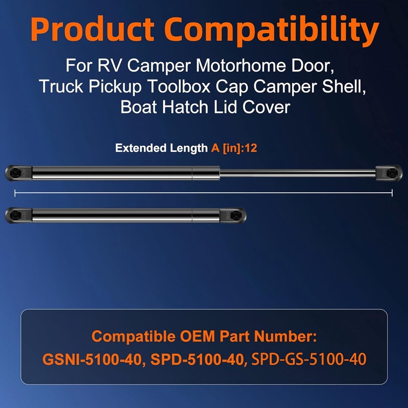 Euplokeer Qty (2) SL35-40 GSNI-5100-40 12in 40lb/178N Gas Strut for RV Camper Motorhome Door, LGP6-120-40 SPD-GS-5100-40 Shock Lift Support for Truck Pickup Toolbox Cap Camper Shell Boat Hatch Parts - Image 2